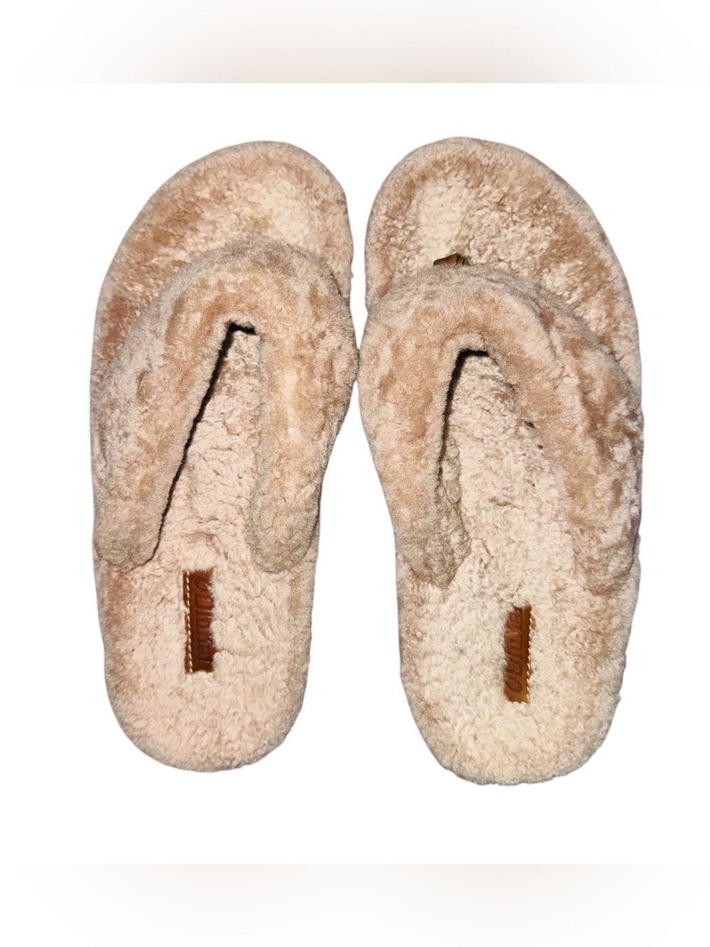 OluKai Plush Fuzzy Beige Flip Flop Slippers